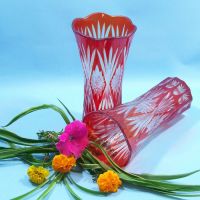 Man Blown Delicate Crystal overlay engraving glass vase glass craft desktop  vase