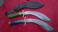 Damascuse Hand made 2 khukuris with Pure Leather Sheaths