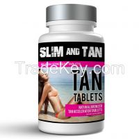 Slim and Tan Tan Tablets Dietary Supplement Capsules, Clear coloured bottle, Round bottle, Flat Coloured Bottle, Coloured Foil pack, Private labelled