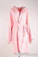 lady towel material pink printed flowers  bathrobe