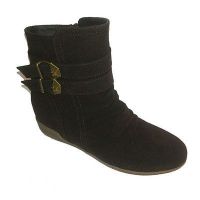 women flat boots , short boots with double buckle detailing