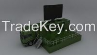 LED Container with portable stage and liftable screen