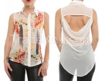 summer fashion women chiffon shirts with print