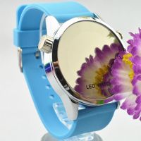 Big round mirror face led watch for unisex
