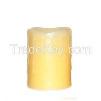 3x4 real wax dripping led pillar candle with timer, work with 2 X C battery