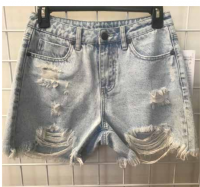 LADIES DENIM RIPPED SHORT