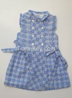 OEM services fashion blue whie flower print girl dress girl dress