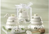 Bee Ceramic Honey Pot & Wooden Dipper wedding baby shower favor gifts Christmas New year gifts