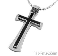 stainless steel cross pendant with drop black rubber