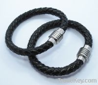black braided leather men bracelet