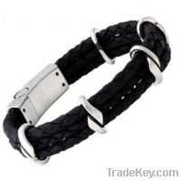 trinuclear black braided leather bangle for men and women