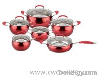 12pcs stainless steel cookware set with red coating