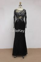 K2007 Long Sleeves Beaded Embroidery Lace Tulle Evening Dress
