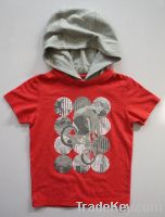 kids new design hooded t shirt with flocking print