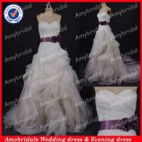 AM0627 Real picture sweetheart organza ruffles purple and white wedding dresses 2014