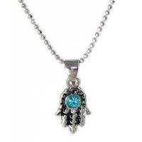 Sell Silver Dipped Antique Hamsa Necklace with Blue Rhinestone