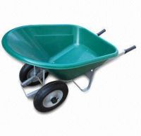 Twin-wheel Wheelbarrow with PP Tray and Wooden Square Handles