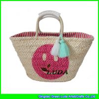 LDYP-013 smile face painted bag cornhusk made straw beach bag