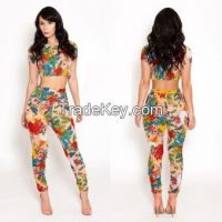 Conjoined outfit sexy fashion conjoined suits Print dress Hot sale bandage dress KM063