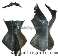 Front Zipper and Back Tie Sexy Leather Outfit Corset AM2957