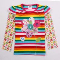 Sell Embroidery Floral Print Stripe Tee F3111#, girls t-shirt, kids winter t-shirts, childrens t shirts