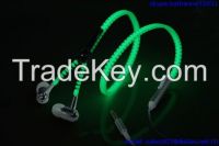 2015 new fashion glowing earphones/luminous zipper headphones/metal earphones/ in-ear headphones/stereo headphones