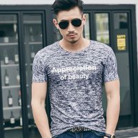 New design Slub Cotton Round Neck Short Sleeves Printed Men T Shirt