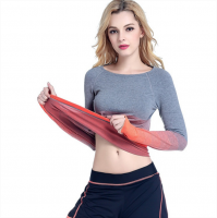 Hot sale long sleeve O neck gym sports yoga running gradient ramp dry fit t shirt for women