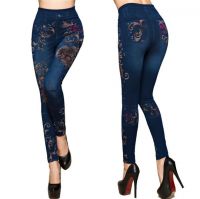 Free size new fashion printed seamless blue fake jeans leggings