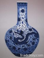 Wholesale Chinese silk embroidery art blue & white porcelain vase deco