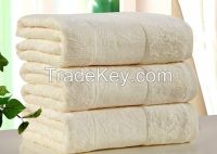 Beige cotton embroidery jacquard bath towel