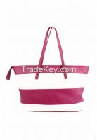 SILKSKIN Pink and White Horizontal Striped Womens Leather Tote Handbags