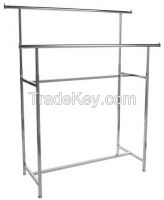 Double Rail Clothing Rack with Adjustable Height Crossbars - Chrome