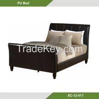 Black leather french style queen bed XC-12-017