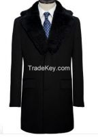 Men winter wool coat with heavy fur collar 2015W23
