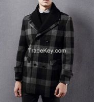 Men casual check wool coat with rib neck 2015W30