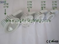 Industrial LED downlight, 11W to 67W, excellent quality, die casting aluminum, high efficient COB chip, power factor>=0.9, CE, ROHS
