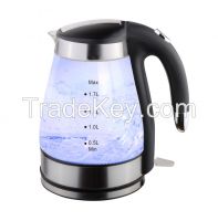 New 1.7 Liter Electric& Pyrex Glass Water Kettle (Blue LED-light)