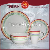 16pcs stoneware embossed color glaze dinnerware set