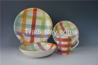 16pcs Ceramic Stoneware Color Stripes Handpainted Dinnerware