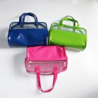 PU leather and transparent PVC tote Toiletry cosmetic bag