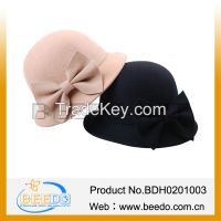 Winter wool felt cloche bucket bowknot hat for woman