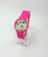 2015 Summer flower printed watches women watches quartz watches alloy watches