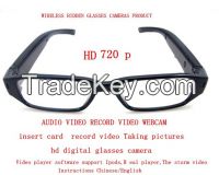 720 p Hidden glasses cameras audio video record video camera wireless