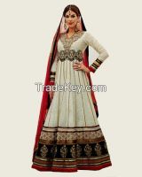 Cream & black heavy anarkali suit