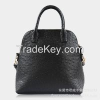 Foucsone Black Ostrich Grain PU leather Dome Satchel Top Handle Bag with strap