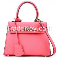 2014 new women genuine leather shoulder bags , leather tote bags pink color