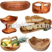 Olive wood fruit and bread bowls