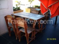 Wooden Eucalyptus or Pin fourniture: chairs, tables.