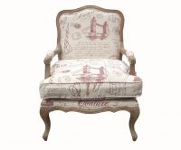 French style vintage furniture solid wood frame prined fabric armrest chair
